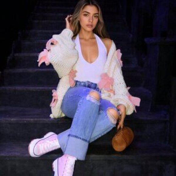 Shabby Chic Cute Women's bow detailed Soft Chunky Knit open front Cardigan - Picture 10 of 10